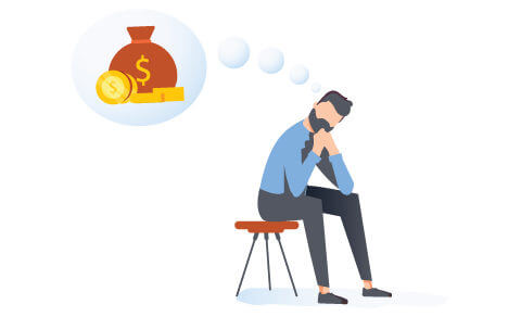 Illustration Of A Man Sitting In A Chair Thinking About Money