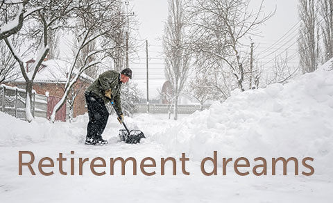 Man Shoveling Snow With The Words Retirement Dreams