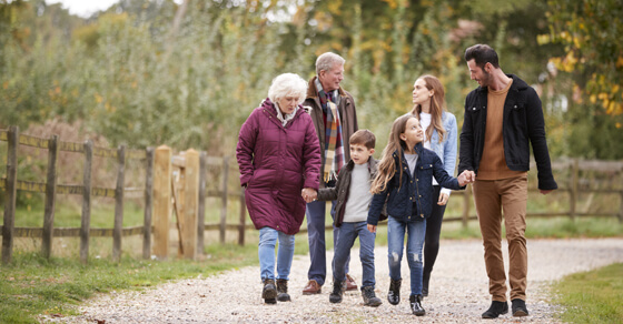 Family Casually Walking Down Country Path