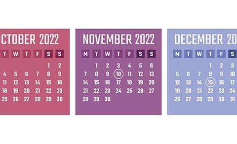 Calendar Showing The Months October, November And December