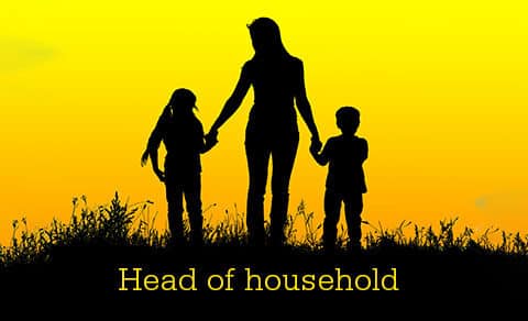 Silhouette of a mother holding hands with her son and daughter on a yellow background