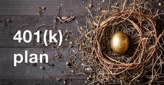 Bird nest with a gold egg in it and the words (k) plan to the left of it