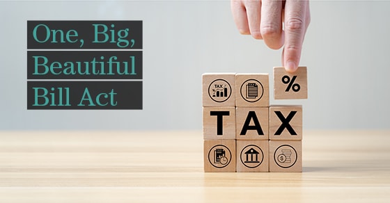 Wooden, blocks, spelling, "TAX", with, finance, icons,, topped, by, a, hand, placing, a, "%", block,, alongside, text:, "One,, Big,, Beautiful, Bill, Act."