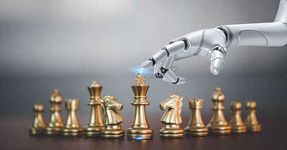 Close Up,of,a,robot's,hand,playing,chess