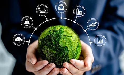 Businesswomen,holding,green,ball,globe,with,esg,icon,concepts,for