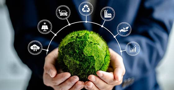 Businesswomen,holding,green,ball,globe,with,esg,icon,concepts,for