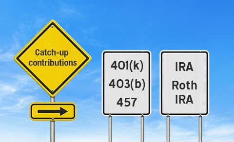 Catch-up, contributions, 401(k), 403(b), 457, IRA, Roth, IRA