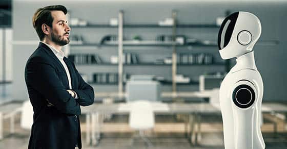 Writing an AI governance policy for your business Businessman,facing,humanoid,robot,in,office,setting,,sleek,modern,background,