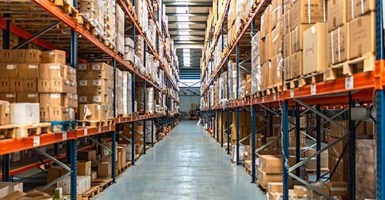 Interior,view,of,an,aisle,of,a,distribution,warehouse,full